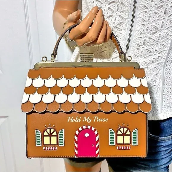 Kate Spade Gingerbread House Handbag & Gingerbread Man Keychain Charm NWT - Picture 3 of 15